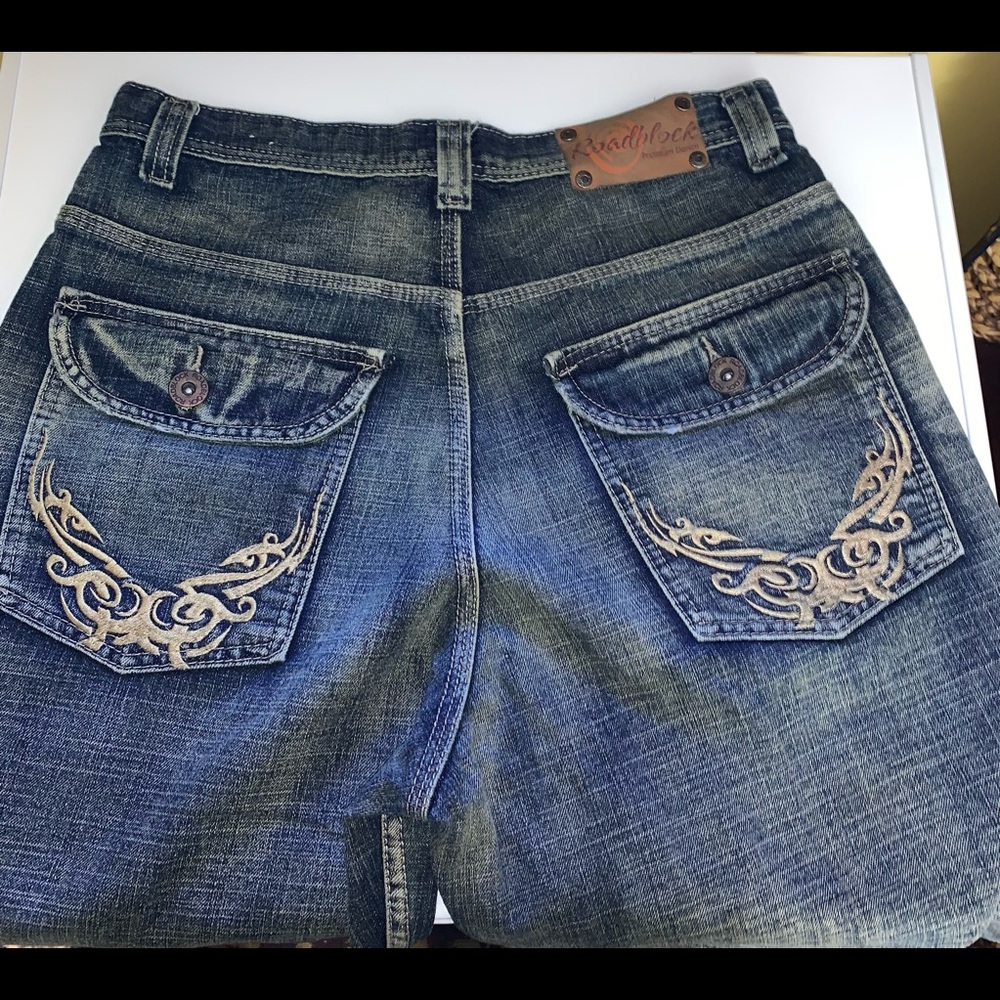 Roadblock Mens Denim Embroidered Jeans